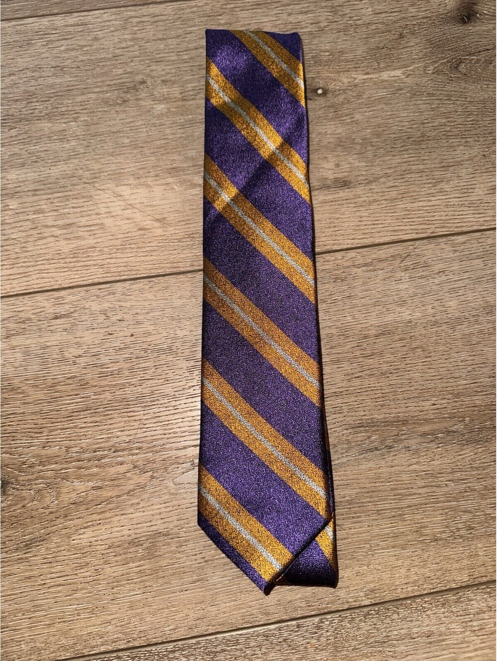 Private Stock 100% Silk Tie Made in China Purple Gold Stripe 56” Men’s